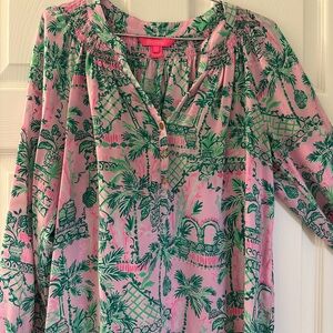 Lilly Pulitzer Pink and Green Leaf Print Top